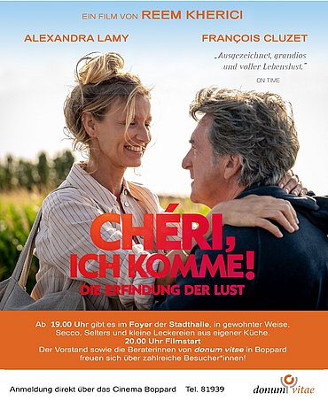Einladung zum Kinoabend am Mittwoch, 4. November 2026 ab 19:00 Uhr Empfang mit Secco und Selters, sowie kleinem Buffet im Foyer der Stadthalle in Boppard Anmeldung über das CINEMA Boppard 06742 -  81 93 9